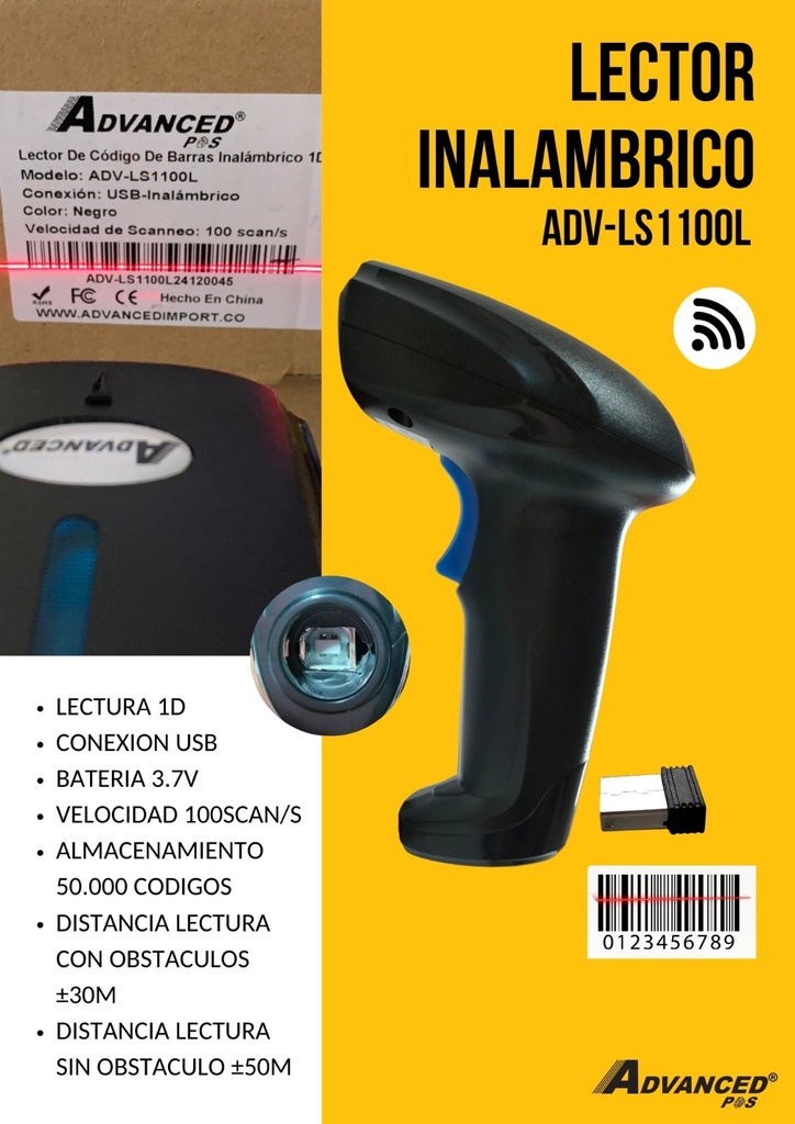 Lector Codigo de Barra Inalambrvico ADV-LS1100l